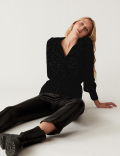Jacquard Star Print V-Neck Wrap Top
