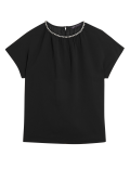 Embellished Round Neck Short Sleeve Top