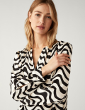 Printed V Neck Popover Blouse