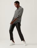 Striped Collared Longline Long Sleeve Shirt