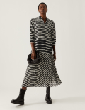 Striped Collared Longline Long Sleeve Shirt
