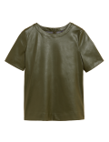Faux Leather Round Neck Short Sleeve Top