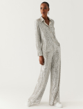 Sequin Collared Long Sleeve Shirt