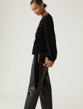 Velvet Studded V-Neck Wrap Top