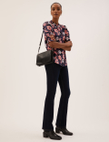 Floral High Neck Short Sleeve Blouse