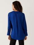Satin V-Neck Long Sleeve Popover Blouse