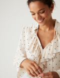 Polka Dot V-Neck Frill Detail Blouse