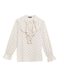 Polka Dot V-Neck Frill Detail Blouse
