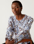 Floral Round Neck Shirred Blouse
