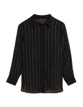 Sheer Studded Collared Long Sleeve Shirt