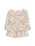 Printed Shirred Tie Detail Puff Sleeve Blouse