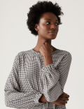 Gingham Round Neck Long Sleeve Top