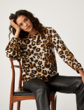 Animal Print Round Neck Long Sleeve Top
