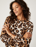 Animal Print Round Neck Long Sleeve Top