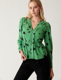 Star Print V-Neck Blouse
