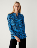 Printed V-Neck Oversized Popover Blouse
