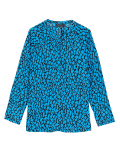 Printed V-Neck Oversized Popover Blouse