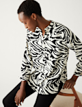 Printed V-Neck Oversized Popover Blouse