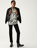 Printed V-Neck Oversized Popover Blouse