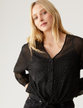 Sparkly Polka Dot V-Neck Tie Front Blouse