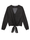 Sparkly Polka Dot V-Neck Tie Front Blouse
