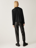 Satin Collared V-Neck Button Detail Blouse