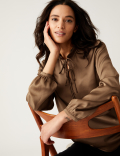 Tie Neck Blouson Sleeve Blouse