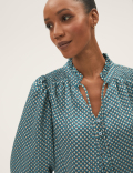 Geometric Tie Neck 3/4 Sleeve Blouse