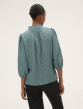 Geometric Tie Neck 3/4 Sleeve Blouse