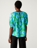 Pure Cotton Printed Blouson Sleeve Blouse