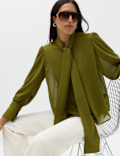 Sheer Tie Neck Bow Blouse