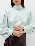Jacquard High Neck Blouse