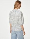 Pure Cotton Floral Puff Sleeve Blouse
