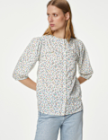 Pure Cotton Floral Puff Sleeve Blouse