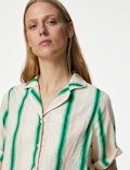 Cotton Rich Striped Collared V-Neck Shirt