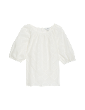 Pure Cotton Broderie Puff Sleeve Blouse