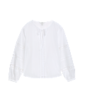 Pure Cotton Broderie Tie Neck Blouse