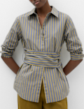 Pure Cotton Striped Tie Waisted Shirt