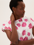 Floral Slash Neck Relaxed Short Sleeve Top