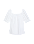Pure Cotton Broderie Square Neck Top