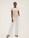 Floral Slash Neck Relaxed Short Sleeve Top