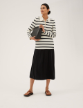 Striped Ribbed Collared Fitted Top