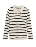 Striped Ribbed Collared Fitted Top