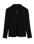 Ribbed Collared Fitted Long Sleeve Top