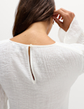 Lace Textured Crew Neck Blouse