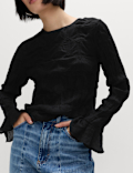 Lace Textured Crew Neck Blouse