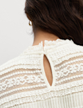 Lace High Neck Blouse with Cotton