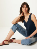 Textured V-Neck Relaxed Fit Vest Top