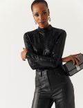 Sequin Regular Fit High Neck Top