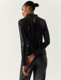 Sequin Regular Fit High Neck Top